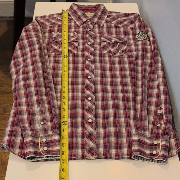 Scotch & Soda Men's Medium Western Long Sleeve Snap Button Down Plaid Shirt - Picture 13 of 16